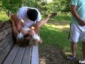 Jessica fucked and creampied by strangers in the park