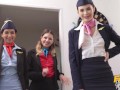 Fake Hostel - Three hot flight attendants play with a massive Danish cock in sexy foursome group