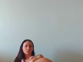 Sexy nasty teen babe with amazing boobs plays with pink lingerie and fucks her pussy with lollypop