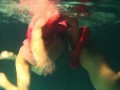 Lesbians and solo girls make out underwater