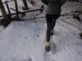 Risky outdoor sex in a public park almost caught Winter edition bubble butt fucked in freezing cold