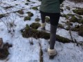Risky outdoor sex in a public park almost caught Winter edition bubble butt fucked in freezing cold