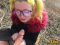 hard anal sex on the street with a cute green-haired girl in a jacket with glasses cum on her face a