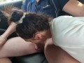 Girl gives guy a SLOPPY BLOWJOB in the back seat of moving car