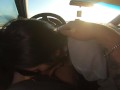 Quick blowjob with swallow in the car near the road