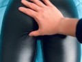 Leather leggings booty teasing and spanking
