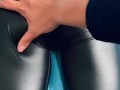 Leather leggings booty teasing and spanking