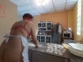A naked housewife is preparing dinner in the kitchen. The depraved whimsical housekeeper Bra 1