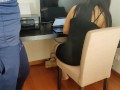 Caught secretary masturbating watching porn with pantyhose so, I made her pay for it