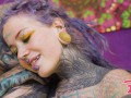 TATTOO girl masturbating, fingering her pussy and ass, fucks her ANAL with a toy and GAPES prolapse