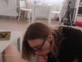 Hot secretary came into the room and got cum on her glasses 4k