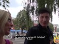 PublicSexDate - Sexy Blonde Dirty MILF Tina Swallows 2 Cocks Behind Public Building