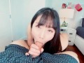 POV Sexy Japanese wife plays mistress! She fucks her man with her mouth and pussy and milks his cum!