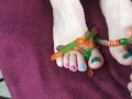 1k Subscribers Special - So much fun with colorful toenails, gummy worms, cake, drinks and anal