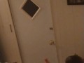 Beautiful white girl smokes in black night gown  with a roommate part 3