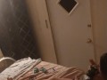 Beautiful white girl smokes in black night gown  with a roommate part 1