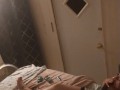 Beautiful white girl smokes in black night gown  with a roommate part 1