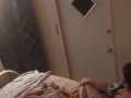 Beautiful white girl smokes in black night gown  with a roommate part 1