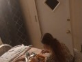 Beautiful white girl smokes in black night gown  with a roommate part 1