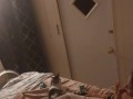 Beautiful white girl smokes in black night gown  with a roommate part 3b