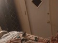 Beautiful white girl smokes in black night gown  with a roommate part 3b