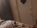 Beautiful white girl smokes in black night gown  with a roommate part 3b
