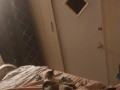 Beautiful white girl smokes in black night gown  with a roommate part 3b