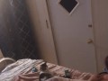 Beautiful white girl smokes in black night gown  with a roommate part 3b