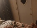 Beautiful white girl smokes in black night gown  with a roommate part 3b