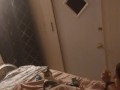 Beautiful white girl smokes in black night gown  with a roommate part 3b