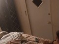 Beautiful white girl smokes in black night gown  with a roommate part 3b