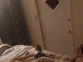 Beautiful white girl smokes in black night gown  with a roommate part 3b
