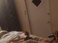 Beautiful white girl smokes in black night gown  with a roommate part 3b