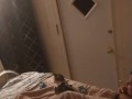Beautiful white girl smokes in black night gown  with a roommate part 3b