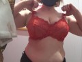 Fitting room mature bbw MILF trying on bras natural big saggy tits.