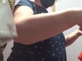 Fitting room mature bbw MILF trying on bras natural big saggy tits.