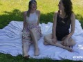 Lesbian Babes Enjoy Sexy Fun Outside