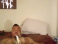 Thick hunk jacking off with fleshlight having an intense orgasm shooting his own load all over