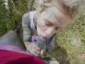 Nasty sloppy OUTDOORS blowjob from TATTOO pornstar - DEEPTHROAT facefuck from alt TEEN - facial