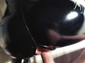 Latex milf rides me and I cum a lot on her latex back - 4k video