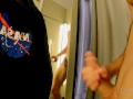 DRESSING ROOM ADVENTURE: I show my naked body for a sexy lady...she can't resist and makes me cum