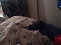 White cute milf in night dress smoking and watching TV