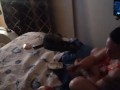 White cute milf in night dress smoking and watching TV