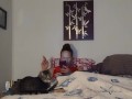 White milf smoking while watching videos on her phone