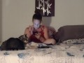 White milf smoking while watching videos on her phone
