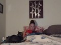 White milf smoking while watching videos on her phone