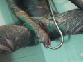 TATTOO girl ANAL masturbation in shower - anal gape, PISS, squirt, goth, clean asshole, enema fetish,punk