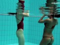 Swimming pool babes lesbos swim and strip