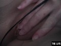 Gorgeous girl rips her black pantyhose open so she can masturbate