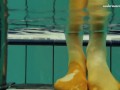 Swimming pool erotics in cute fishnets